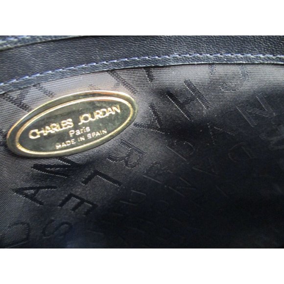 *Charles Jourdan Paris Vintage Satchel Shoulder Bag RETRO Black Midnight Blue - Picture 12 of 12
